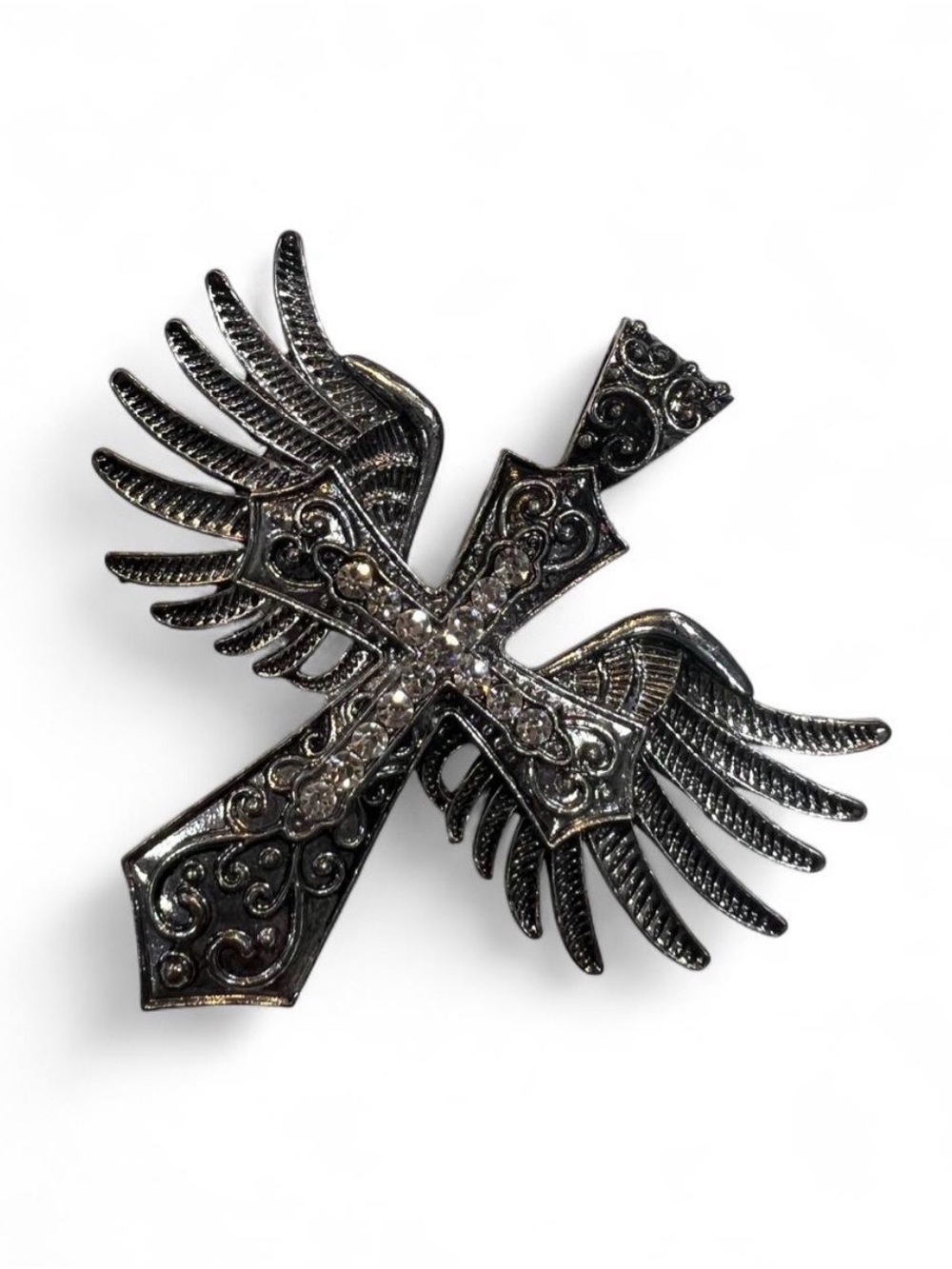 Winged Cross Pendant with Rhinestones
